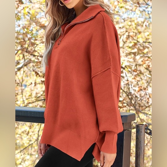 LILLUSORY Women's Oversized Sweater Zip Up Collared Sweatshirt Knit Pullover - Picture 3 of 4